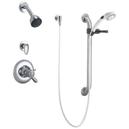 Delta Dual Shower Trim, Diverter, Hand Shower, and Grab Bar, Chrome, Wall T17TH335